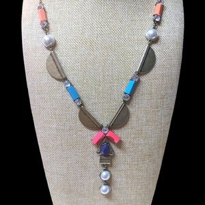 Premier Designs Antiqued Gold Pop Art Multi Media Long Statement Necklace New